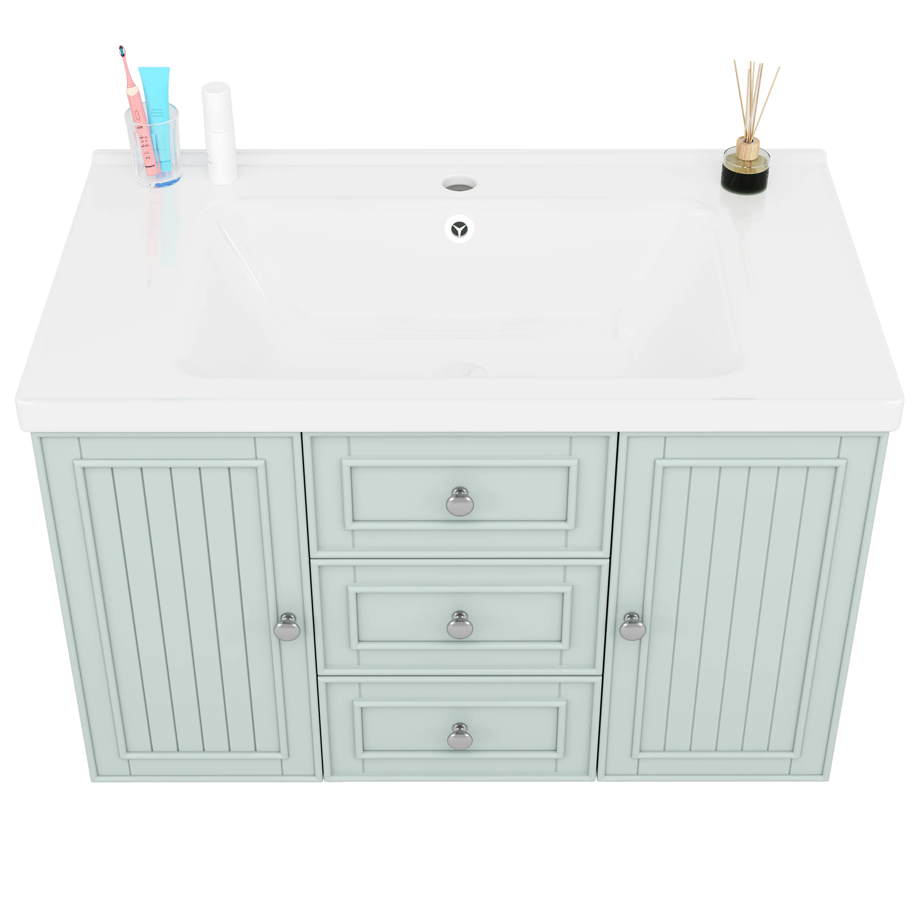 Wall-Mounted Vanity Unit with Sink & 3 Drawers 78.5x46.8cm - Green - Image 8
