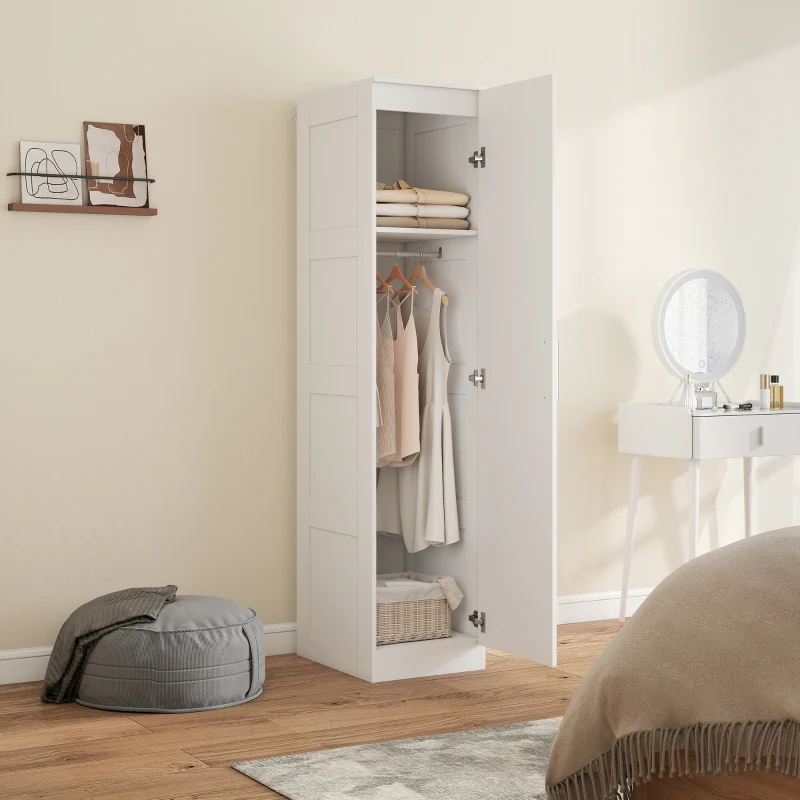 Wardrobe Multi-Purpose Cabinet, Clothes Rail, Shelf, Soft-Close Door, White - Image 2
