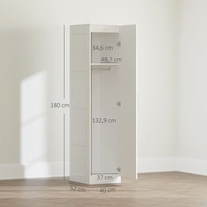 Wardrobe Multi-Purpose Cabinet, Clothes Rail, Shelf, Soft-Close Door, White - Image 3