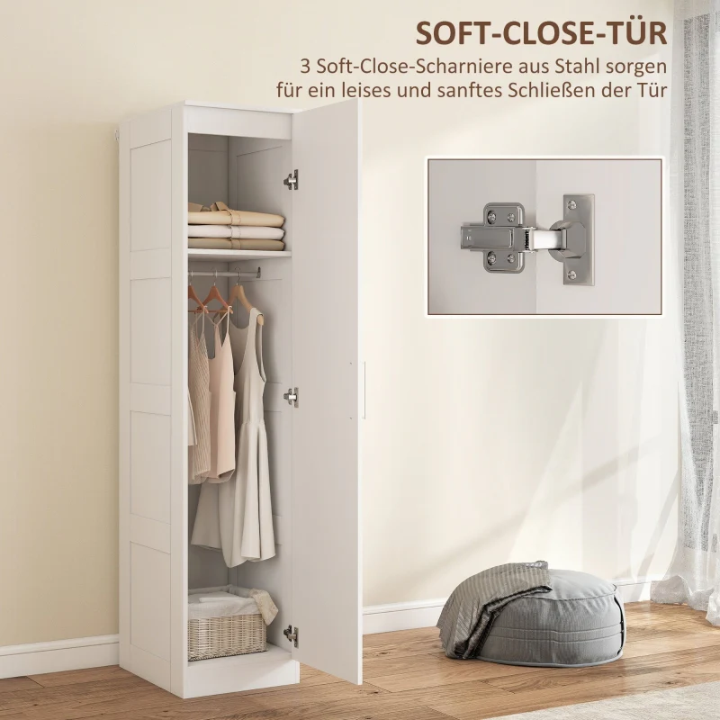 Wardrobe Multi-Purpose Cabinet, Clothes Rail, Shelf, Soft-Close Door, White - Image 5