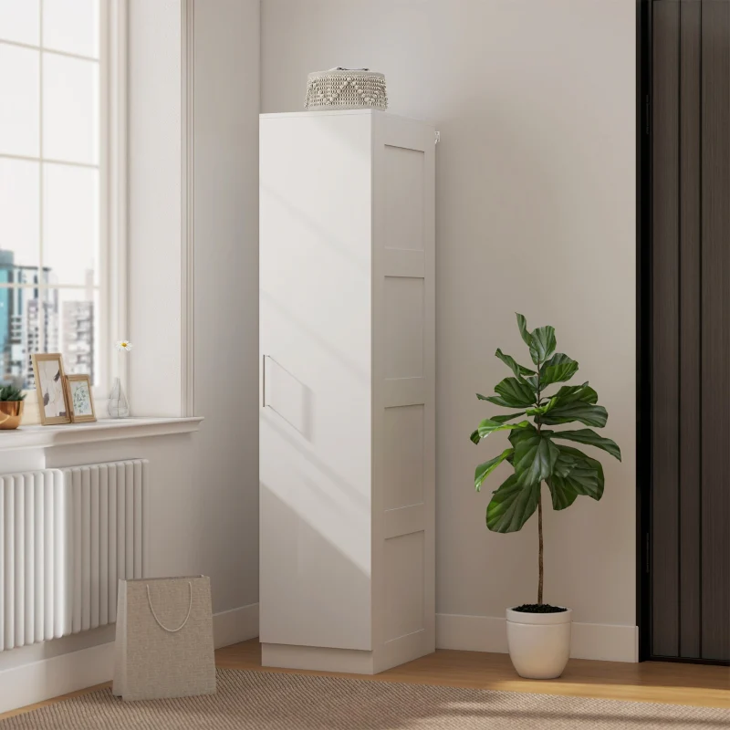 Wardrobe Multi-Purpose Cabinet, Clothes Rail, Shelf, Soft-Close Door, White - Image 7