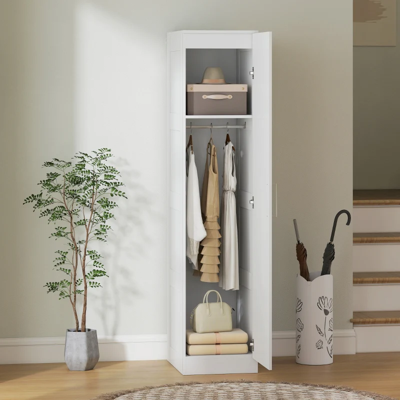 Wardrobe Multi-Purpose Cabinet, Clothes Rail, Shelf, Soft-Close Door, White - Image 8