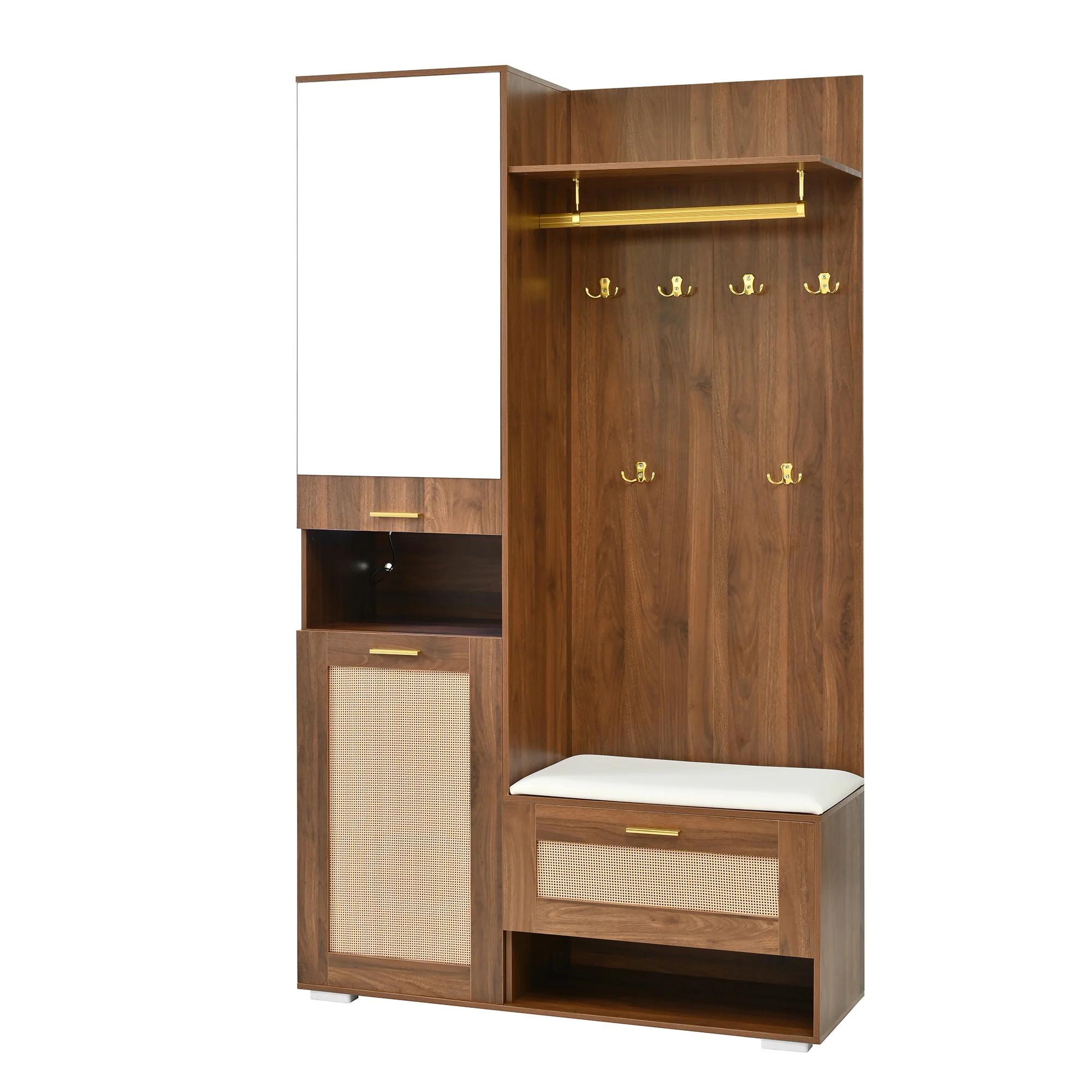 Wardrobe Set Mirror Shoe Cabinet Bench 6 Hooks - 16-Color LED Lighting - Image 10