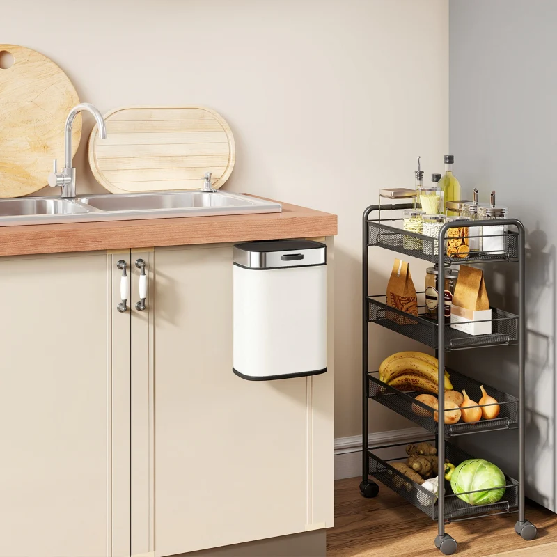 Waste Bin 5L Freestanding or Wall-Mounted Stainless Steel Cream White - Image 2
