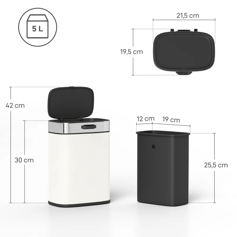 Waste Bin 5L Freestanding or Wall-Mounted Stainless Steel Cream White - Image 3