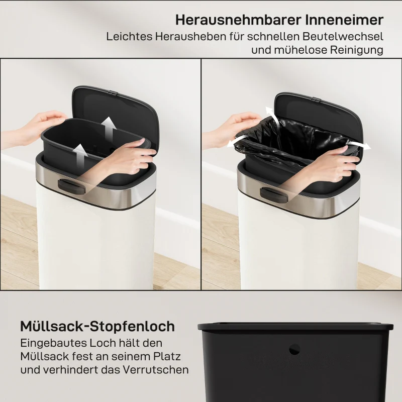 Waste Bin 5L Freestanding or Wall-Mounted Stainless Steel Cream White - Image 5