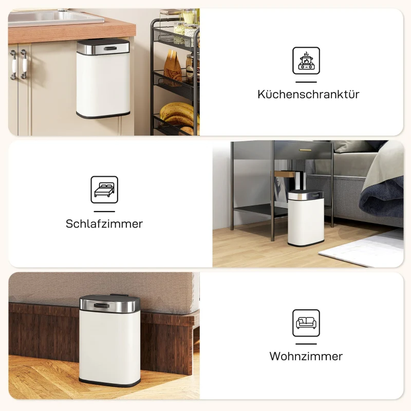 Waste Bin 5L Freestanding or Wall-Mounted Stainless Steel Cream White - Image 7