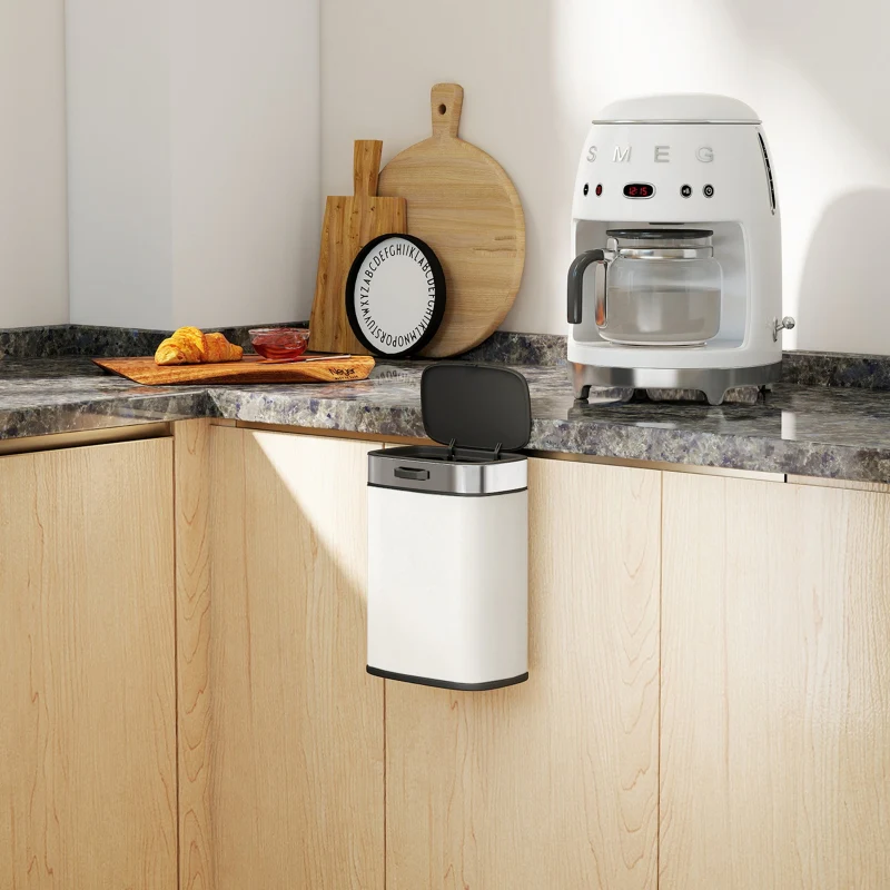 Waste Bin 5L Freestanding or Wall-Mounted Stainless Steel Cream White - Image 8