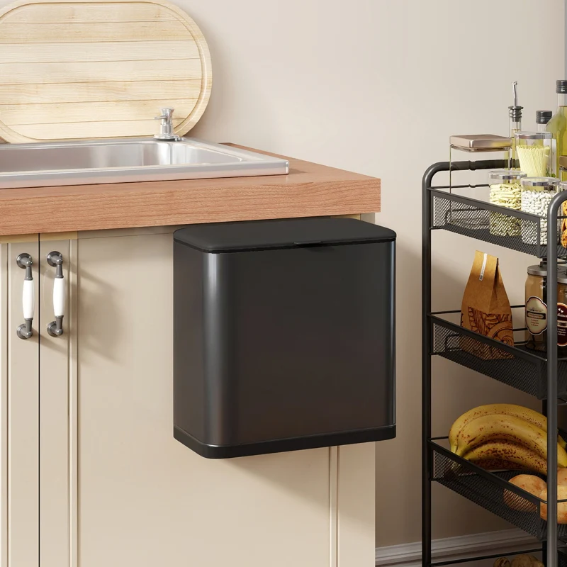 Waste Bin 8L Freestanding Wall-Mounted - Stainless Steel Black - Image 2