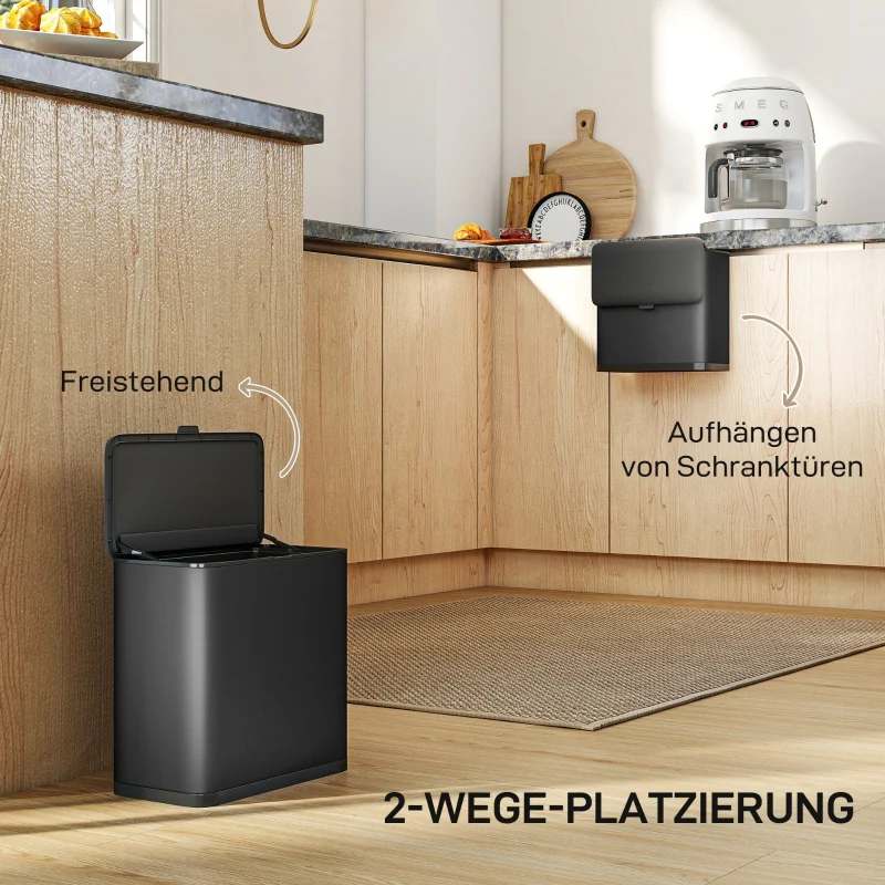 Waste Bin 8L Freestanding Wall-Mounted - Stainless Steel Black - Image 4