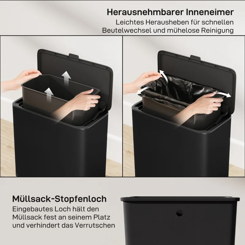 Waste Bin 8L Freestanding Wall-Mounted - Stainless Steel Black - Image 6
