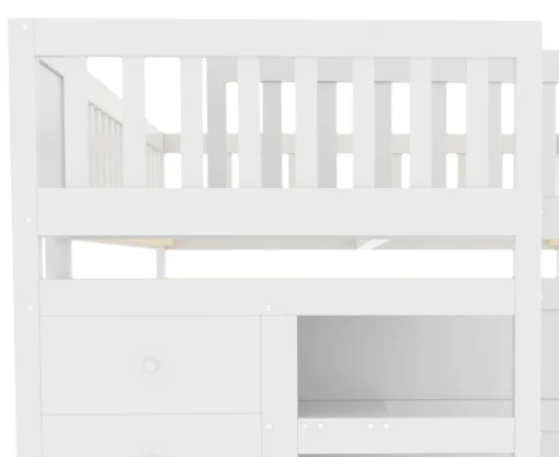 Wooden Bunk Bed with Ladder, Storage Drawers & Space-Saving Design, White - Image 2