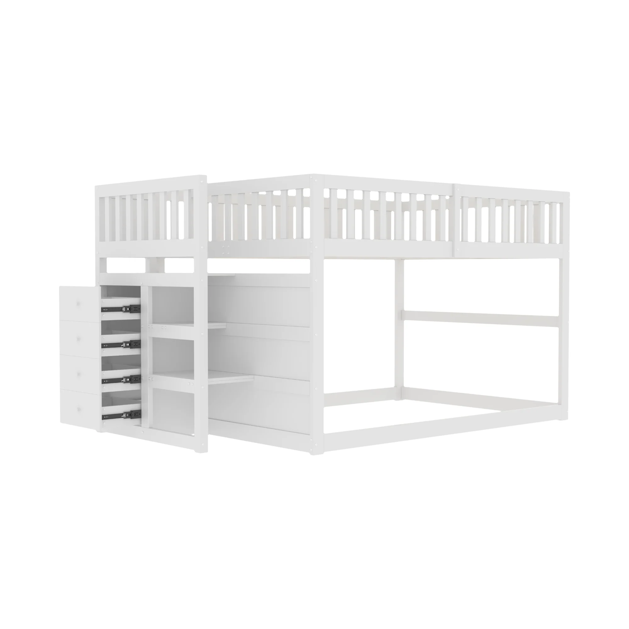 Wooden Bunk Bed with Ladder, Storage Drawers & Space-Saving Design, White - Image 9