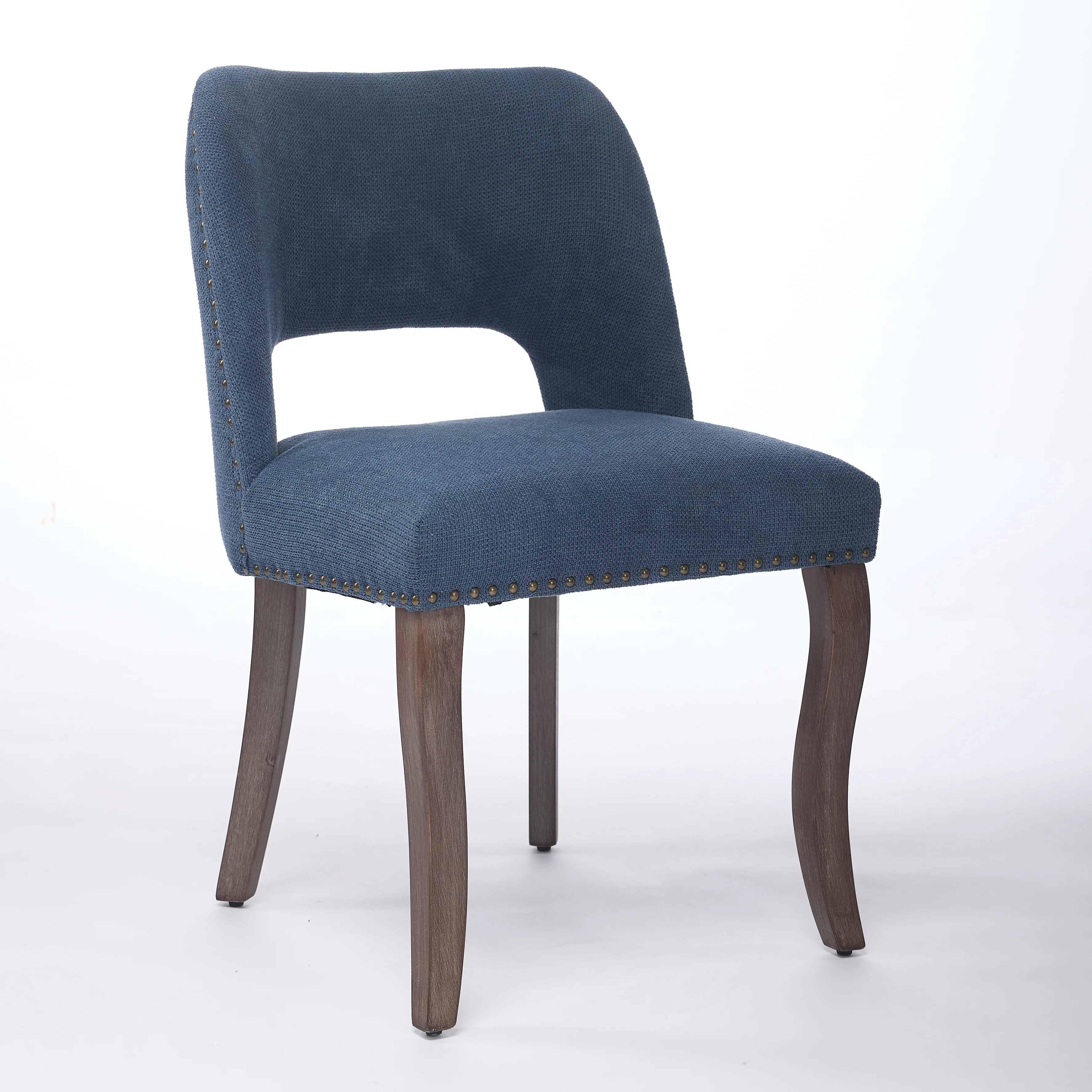 Wooden Dining Chairs Set of 2 Modern Fabric Upholstered - Blue - Image 3