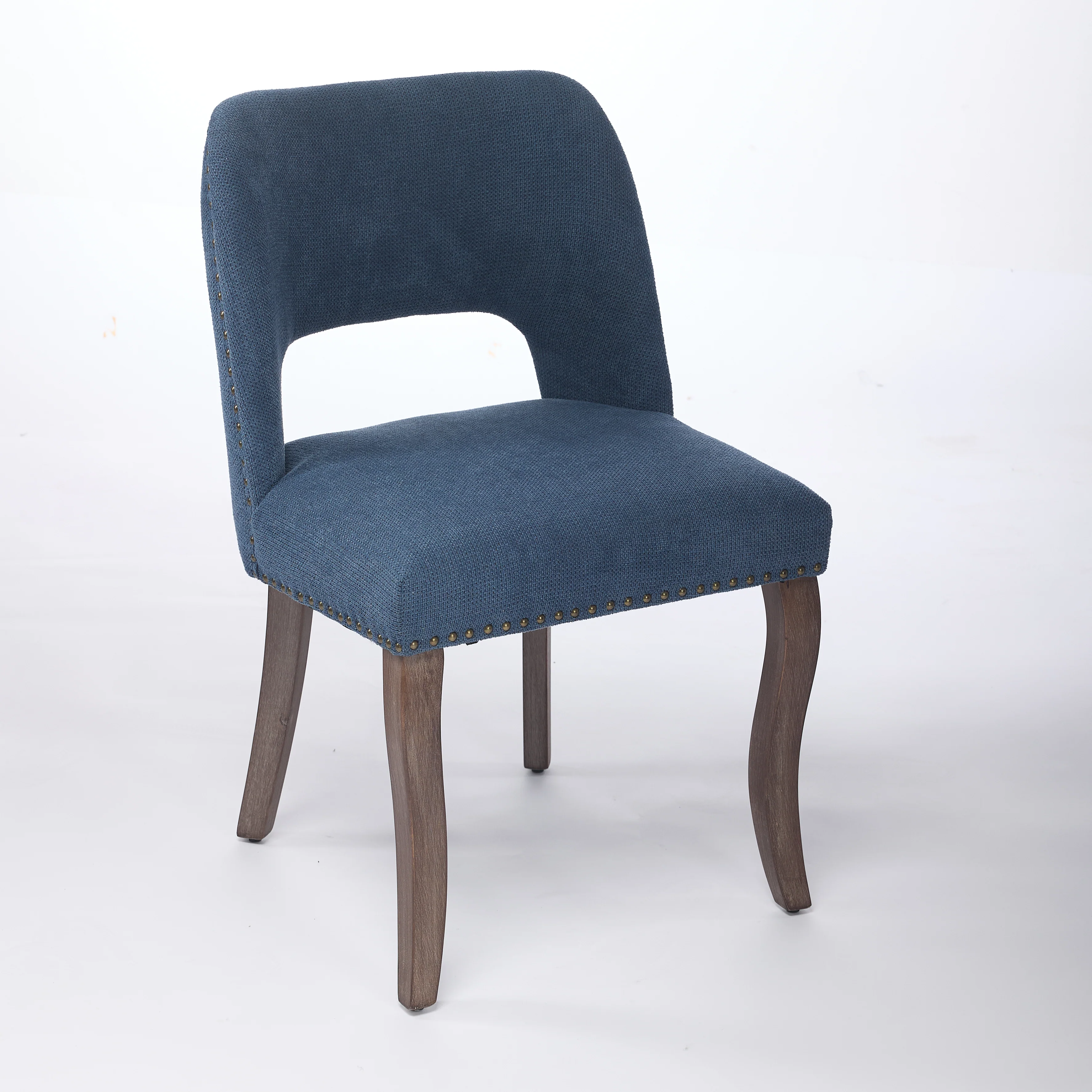 Wooden Dining Chairs Set of 2 Modern Fabric Upholstered - Blue - Image 4
