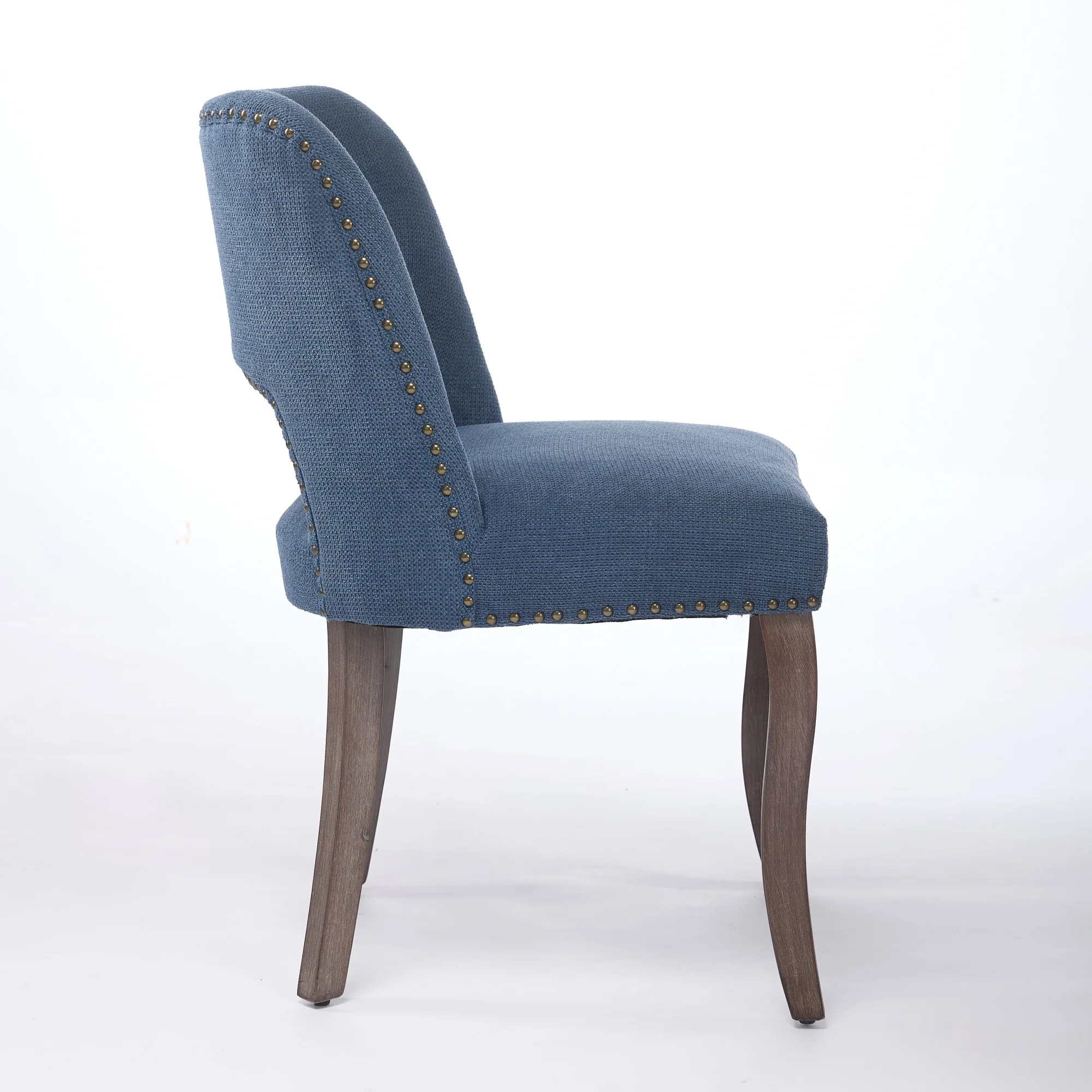 Wooden Dining Chairs Set of 2 Modern Fabric Upholstered - Blue - Image 5