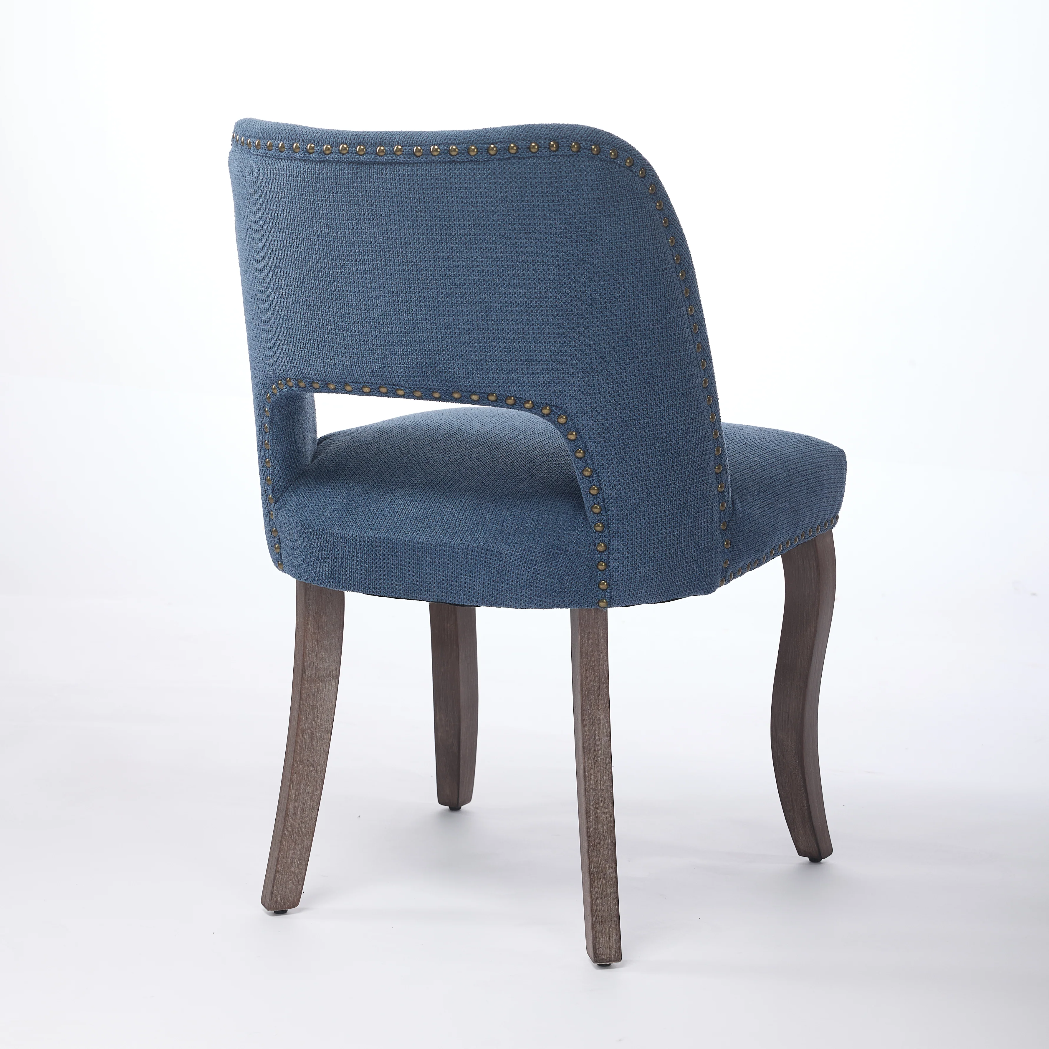 Wooden Dining Chairs Set of 2 Modern Fabric Upholstered - Blue - Image 6