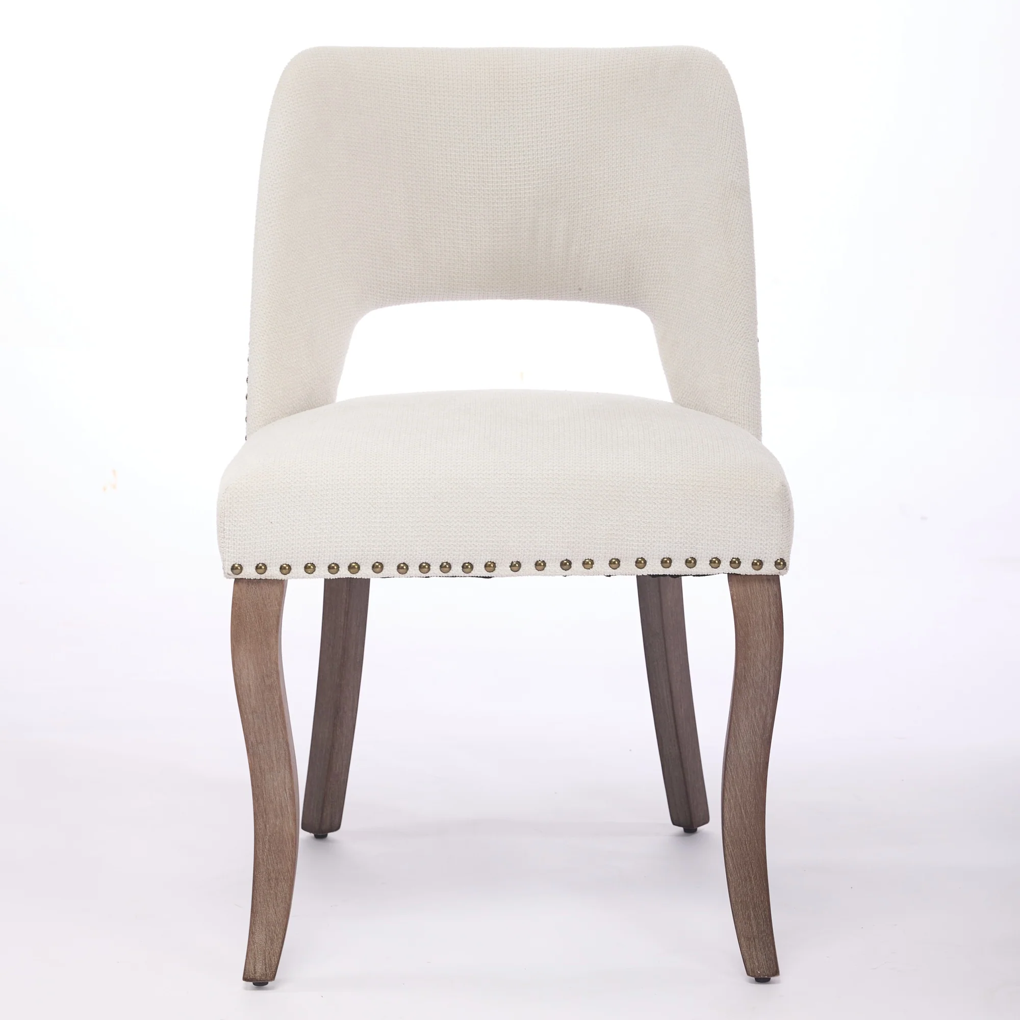 Wooden Dining Chairs Set of 2 Modern Fabric Upholstered Farmhouse - Beige - Image 2