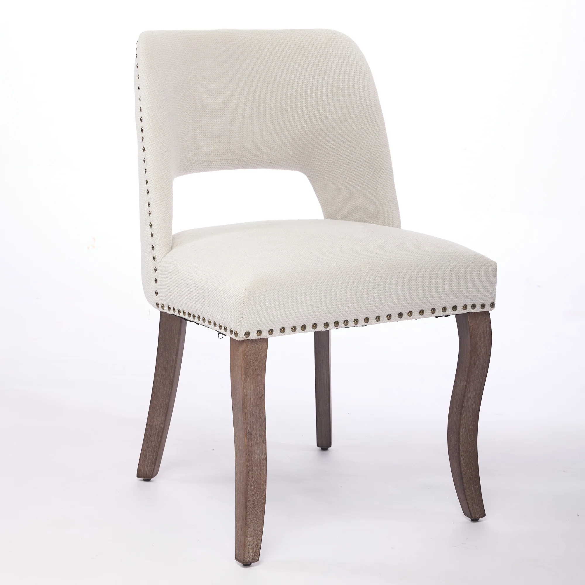 Wooden Dining Chairs Set of 2 Modern Fabric Upholstered Farmhouse - Beige - Image 3