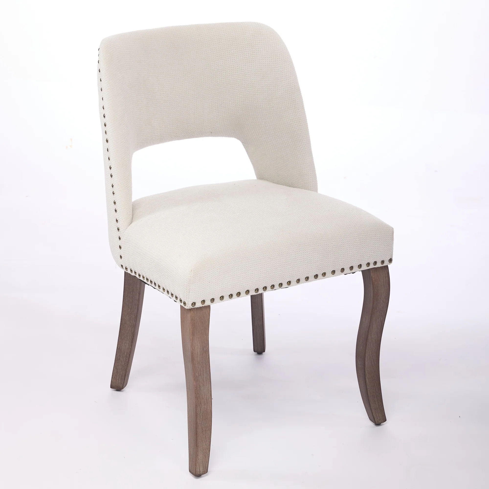 Wooden Dining Chairs Set of 2 Modern Fabric Upholstered Farmhouse - Beige - Image 4