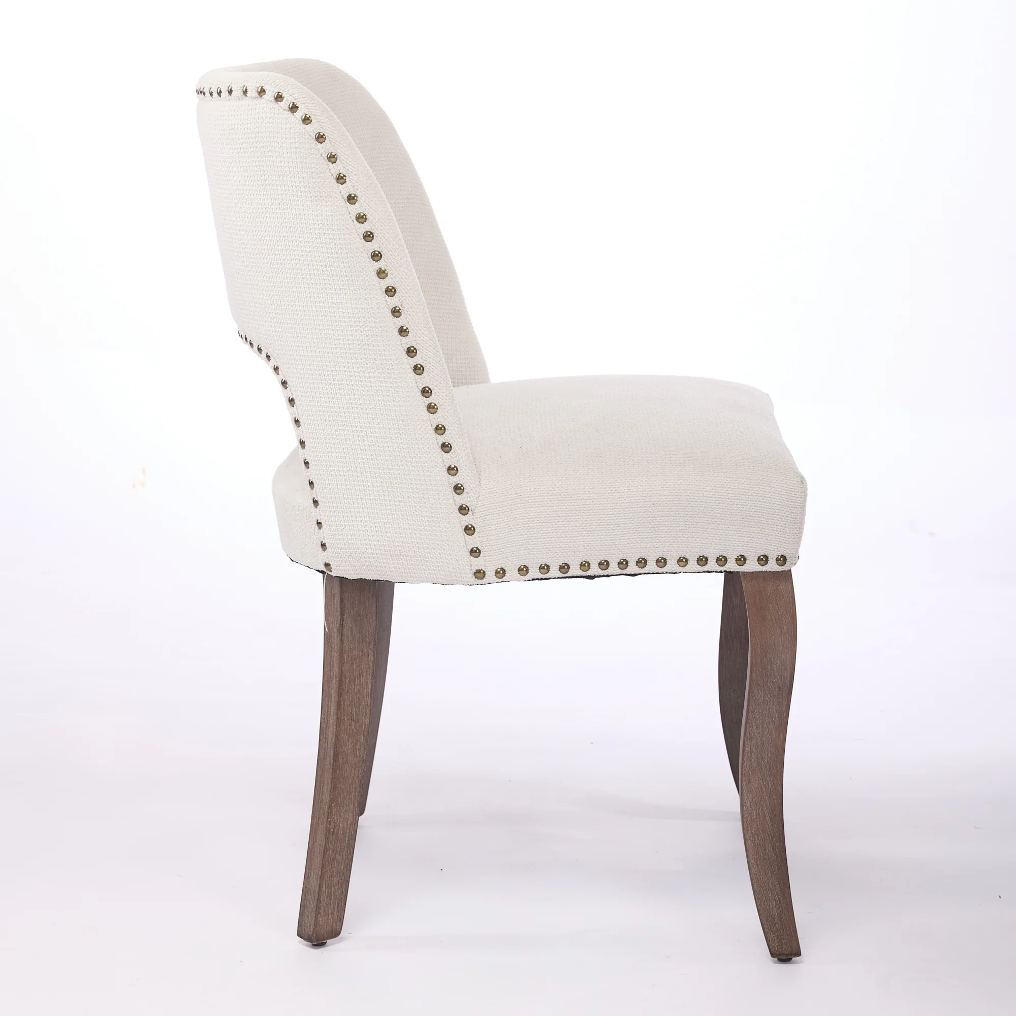 Wooden Dining Chairs Set of 2 Modern Fabric Upholstered Farmhouse - Beige - Image 5