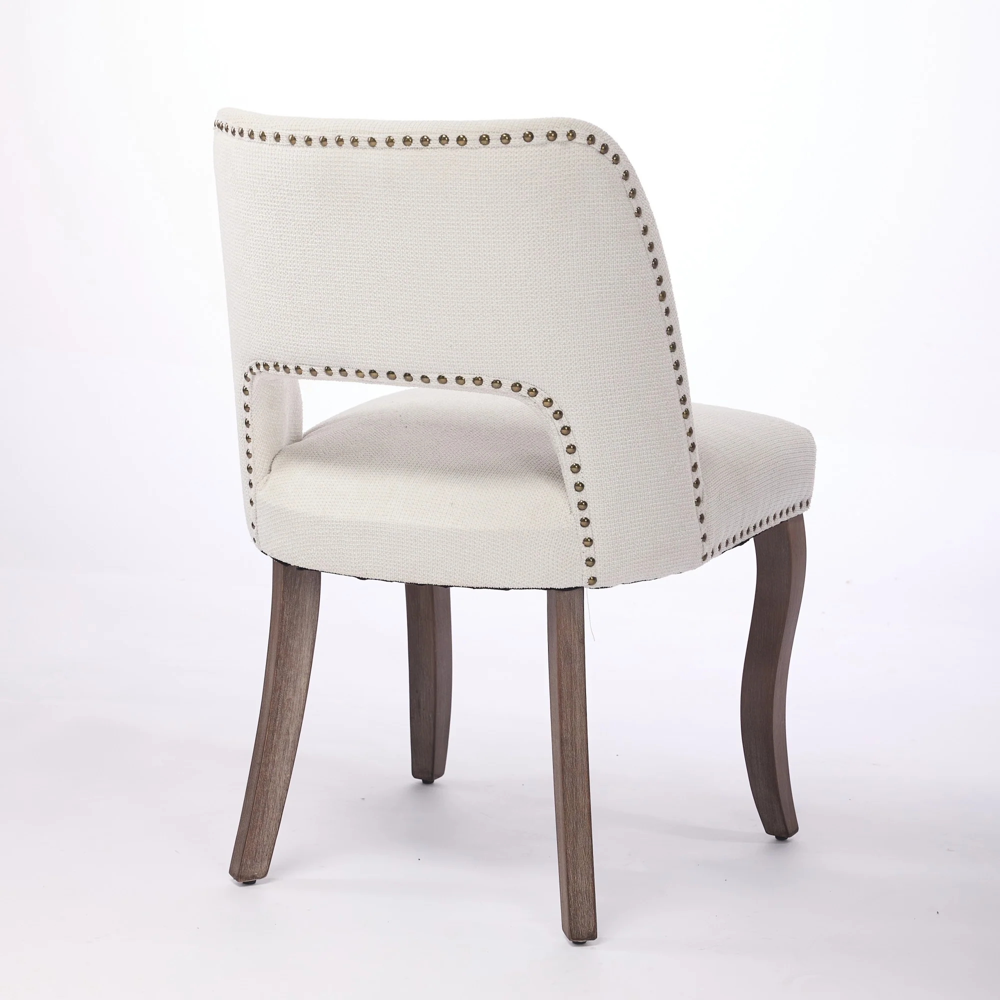Wooden Dining Chairs Set of 2 Modern Fabric Upholstered Farmhouse - Beige - Image 6