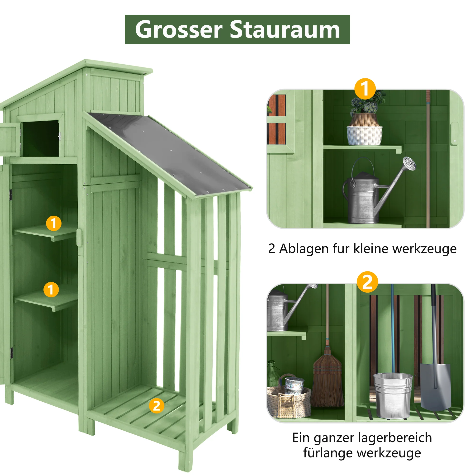 Wooden Garden Shed Tool Storage Cabinet for Small Gardens 124x46x174 cm Green - Image 8