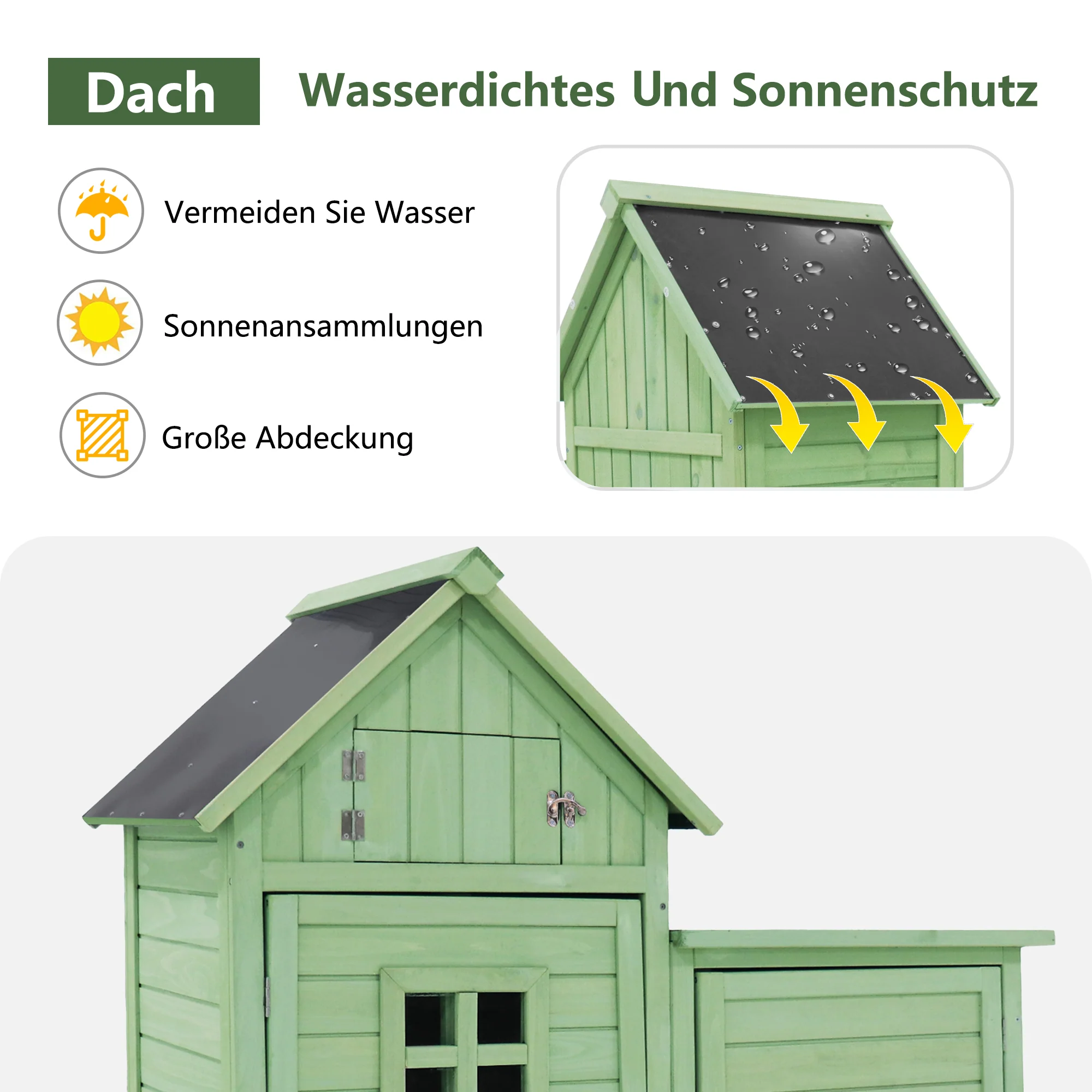 Wooden Garden Shed Tool Storage Cabinet Weatherproof 118x54x173cm Green - Image 5