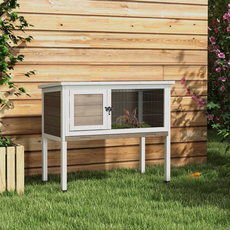Wooden Guinea Pig Hutch, Small Animal Cage with Slide-out Tray, Brown