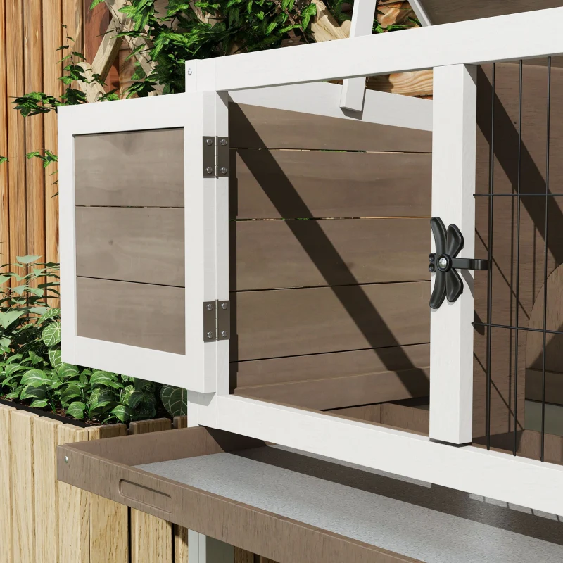 Wooden Guinea Pig Hutch, Small Animal Cage with Slide-out Tray, Brown - Image 7